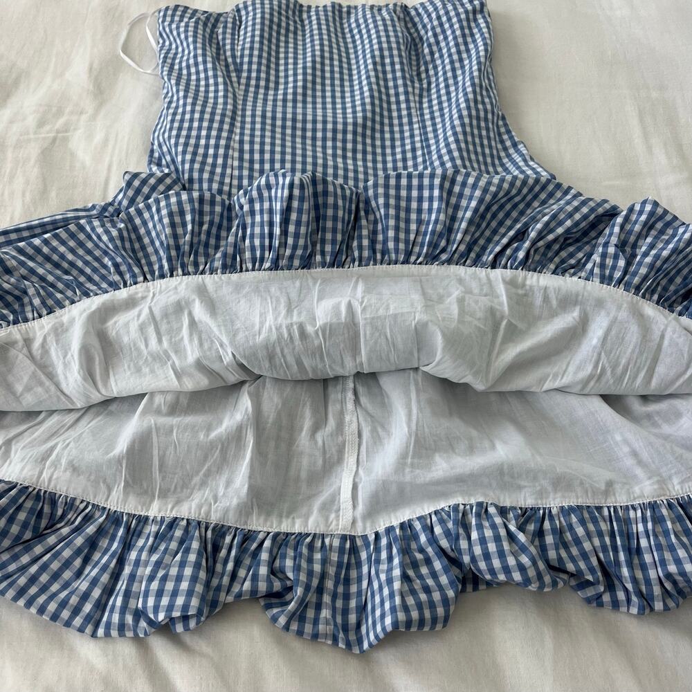 Abercrombie & Fitch Strapless Bubble Hem Mini Dress in Blue Gingham Medium Tall - Picture 11 of 11